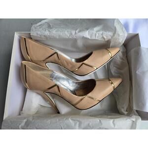 New Ron White Shoes Womens 8.5 Kirstine Nude Gold Leather Pumps Stiletto Heels